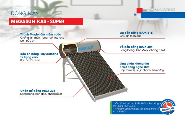 Máy nước nóng năng lượng mặt trời MEGASUN KAS SUPER 200 lít – 1820KAS-SUPER