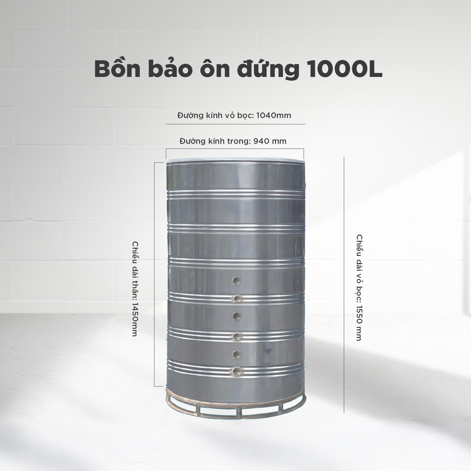 Bồn bảo ôn inox Việt Anh 1000L đứng (Φ940)